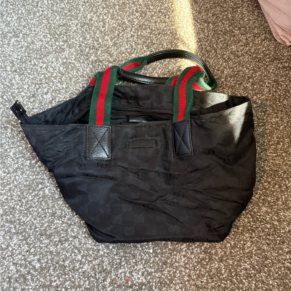 Gucci Black Tote with Red and Green Straps